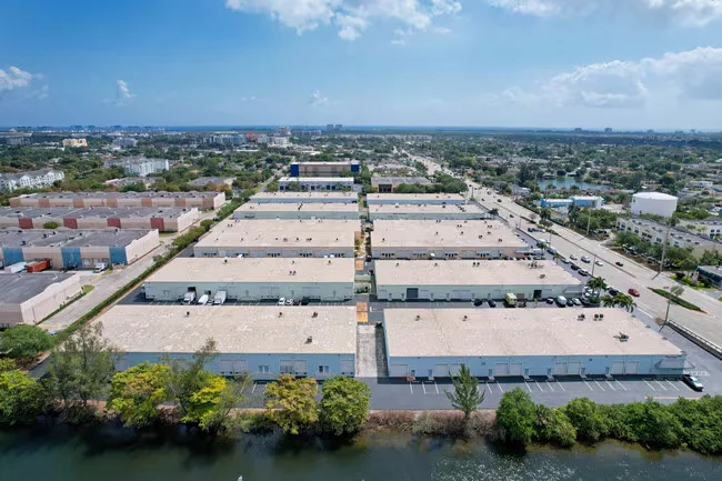 Aerial view of a multi-tenant flex and small-bay industrial park